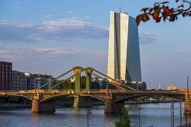 skyline, skyscraper, city, bridge, raftsman bridge, ecb, european central bank, bank, frankfurt, germany, ecb, ecb, ecb, ecb, ecb, frankfurt, frankfurt